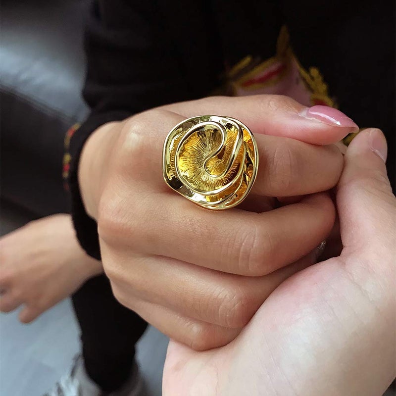 Mytys Cocktail Rings for Women Fashion 18K Gold Plated Flower Statement Ring Wedding Engagement Party Jewelry Gift Size 10 - Image 3
